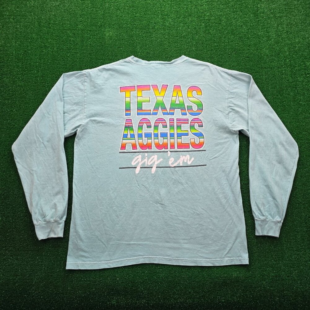 Texas A&M Aggies Tshirt Mens Large Green Teal‎ Long Sleeve Pullover Gig' Em